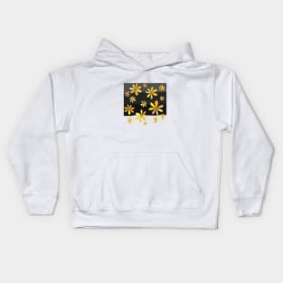 A Rain of Daisies - Hand Drawn Design with Warm Orange and Bright Yellow Petals Kids Hoodie